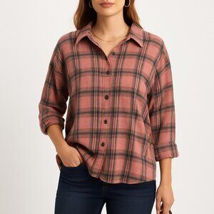 Fantaslook Womens 3XL Pink Plaid Button Up Collared Shirt Long Sleeve Layer NWT